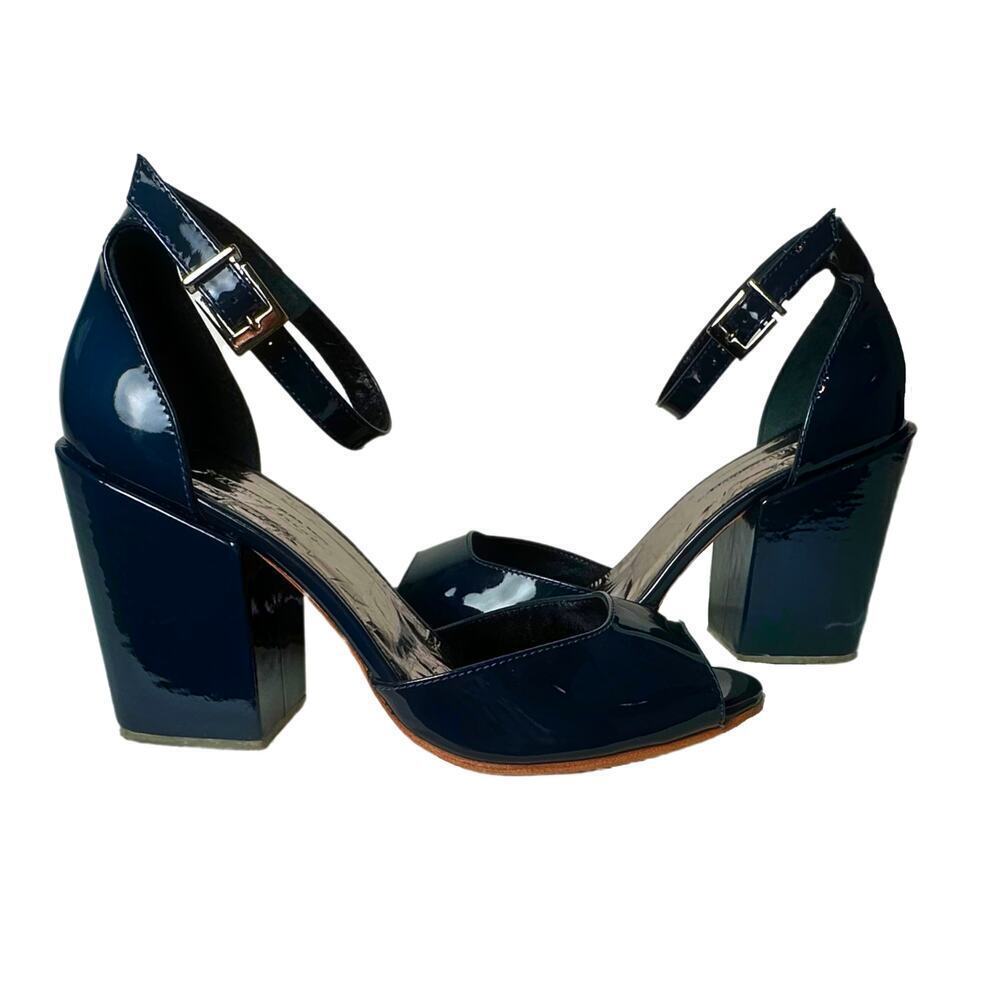 Rachel Comey Teal Patent Leather Coppa Block Heel - EUC size 9.5